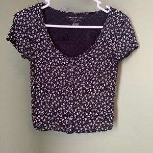 American Eagle Outfitters Black and White Floral Blouse